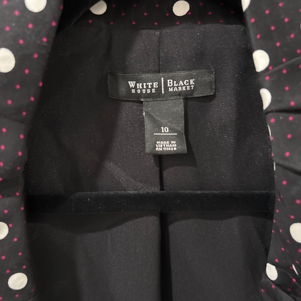 White House Black Market Black Polka Dot Bolero Cap Sleeve Capri Jacket Size 10 - Picture 6 of 8